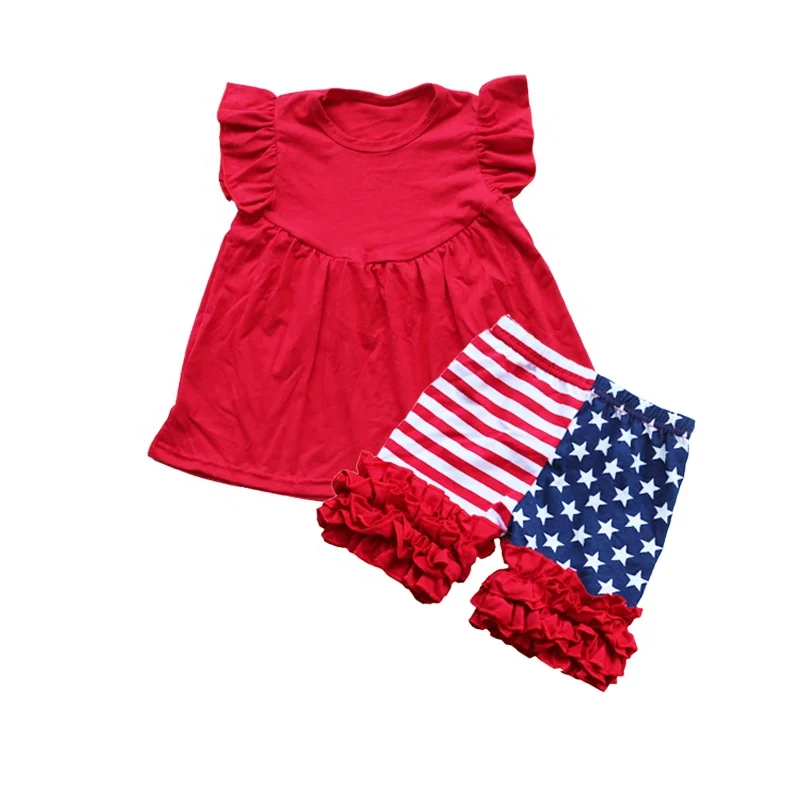 

USA Children 4th Of July Clothes Boutique Outfit Red Pearl Tops Sets Toddler Baby The Independence Day Clothing Sets