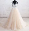 Tulle V-neck Ball Gown Court Train Appliques Lace Beach Wedding Dresses 2018 Champagne Color 3D Lace Bridal Gowns