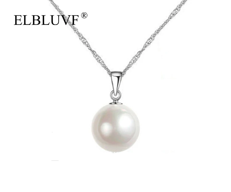 

ELBLUVF 925 Sterling Silver Artificial pearl single pendant simple single Man-made pearl necklace Jewelry