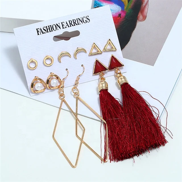 

Yiwu Wholesale Market Mixed Order Six Pairs Women Mermaid Earrings, As pictures