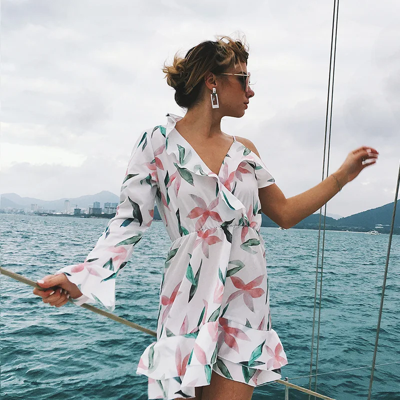 

2019 new arrival v neck hot women beach dress, Pink;orange