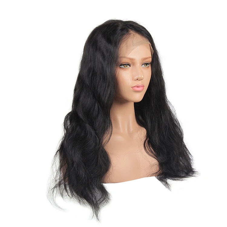 

Wholesale off black 14 to 26 inch pre plucked brazilian wavy lace front wig human hair