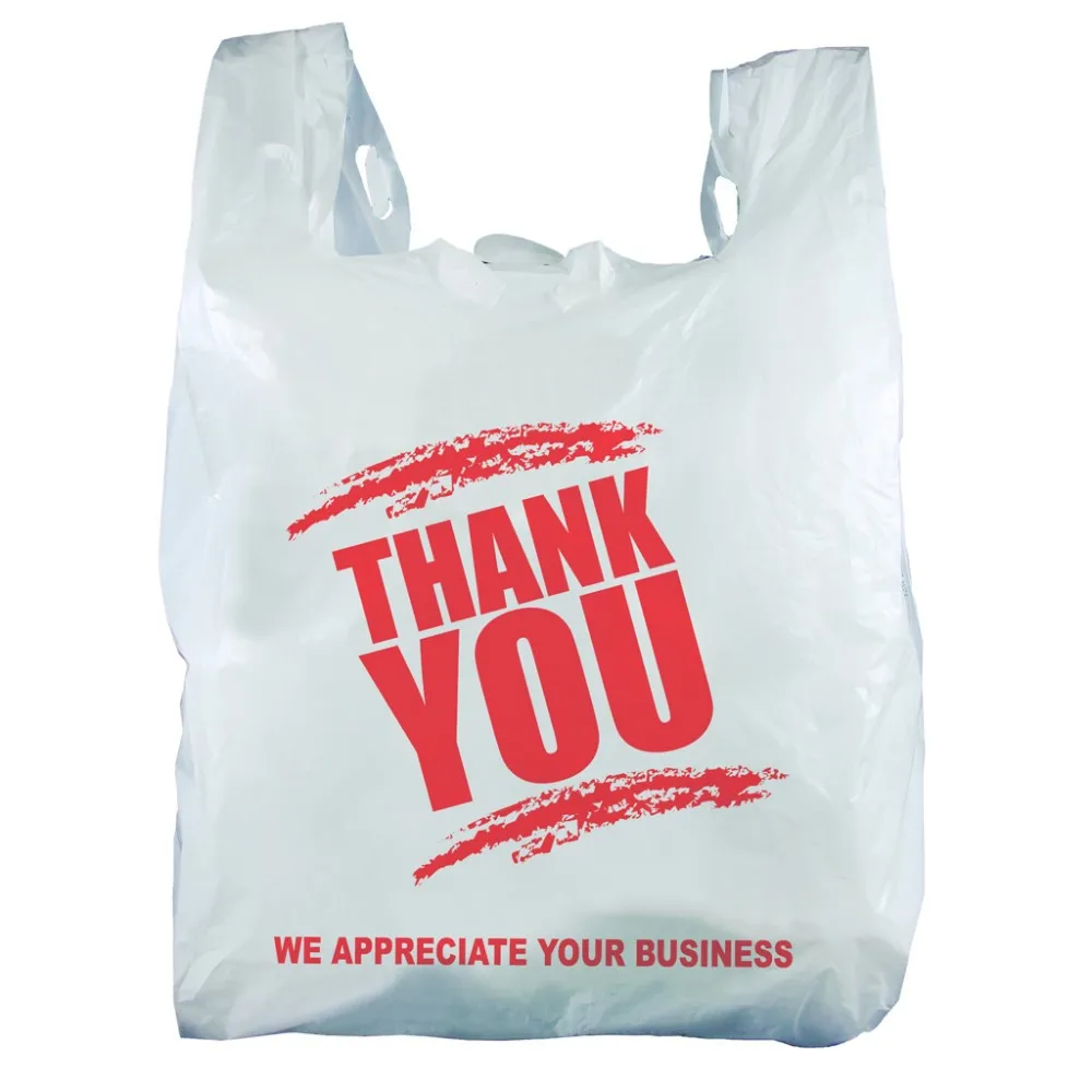 100 White Red Large Thank You 100/% Degradable Eco Plastic Vest Carrier Bags