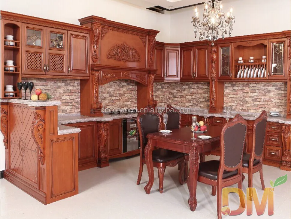 Clásica De Madera Tallados Rojo Gabinete De Cocina Con Ménsulas - Buy