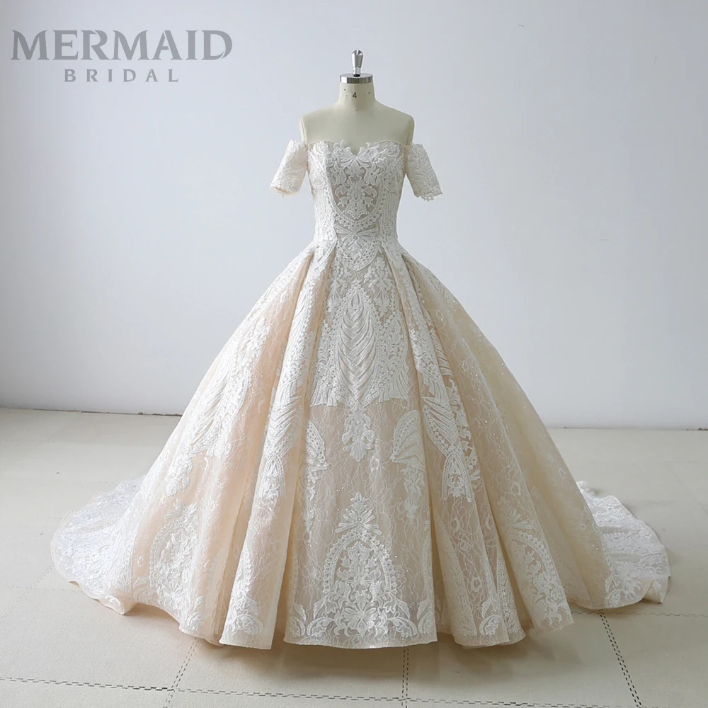 Luxury Short Sleeve Arabic Ballgown Wedding Dress View Luxury