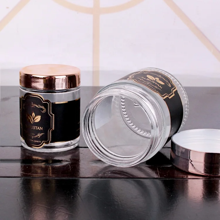 
80ml 110ml 200ml luxury small glass jar rose gold lid for cosmetic,spice,food,honey 