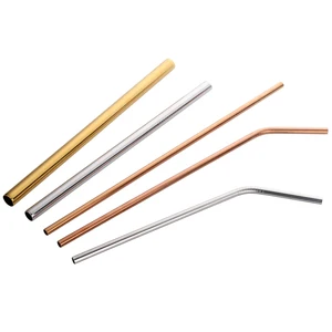 Image of Stainless Steel Smooth Edging Multicolor Silver Black Gold Rose Gold Plated Metal Straw