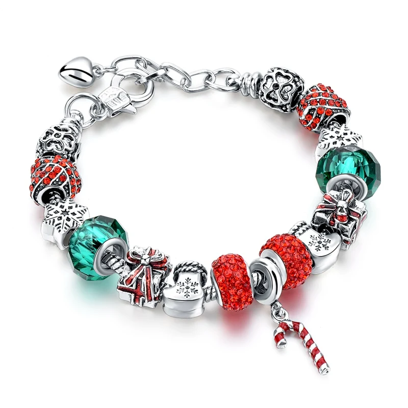 

Charm christmas bracelet,crystal beaded colorful bracelet with pendant, N/a