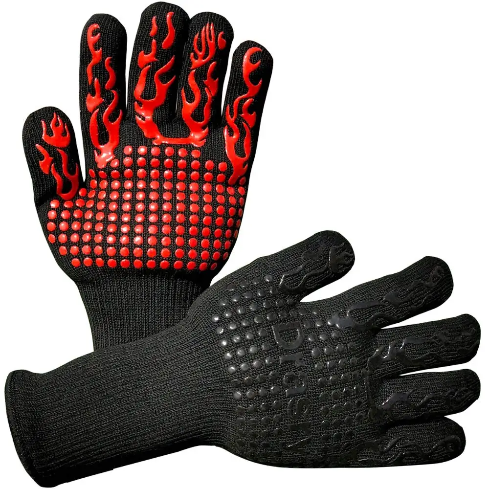 

Extreme Heat Resistant BBQ Gloves Food Grade Kitchen Flexible Oven Mitts Non-slip Cooking Hot Glove for Grilling Welding Cutting, Black