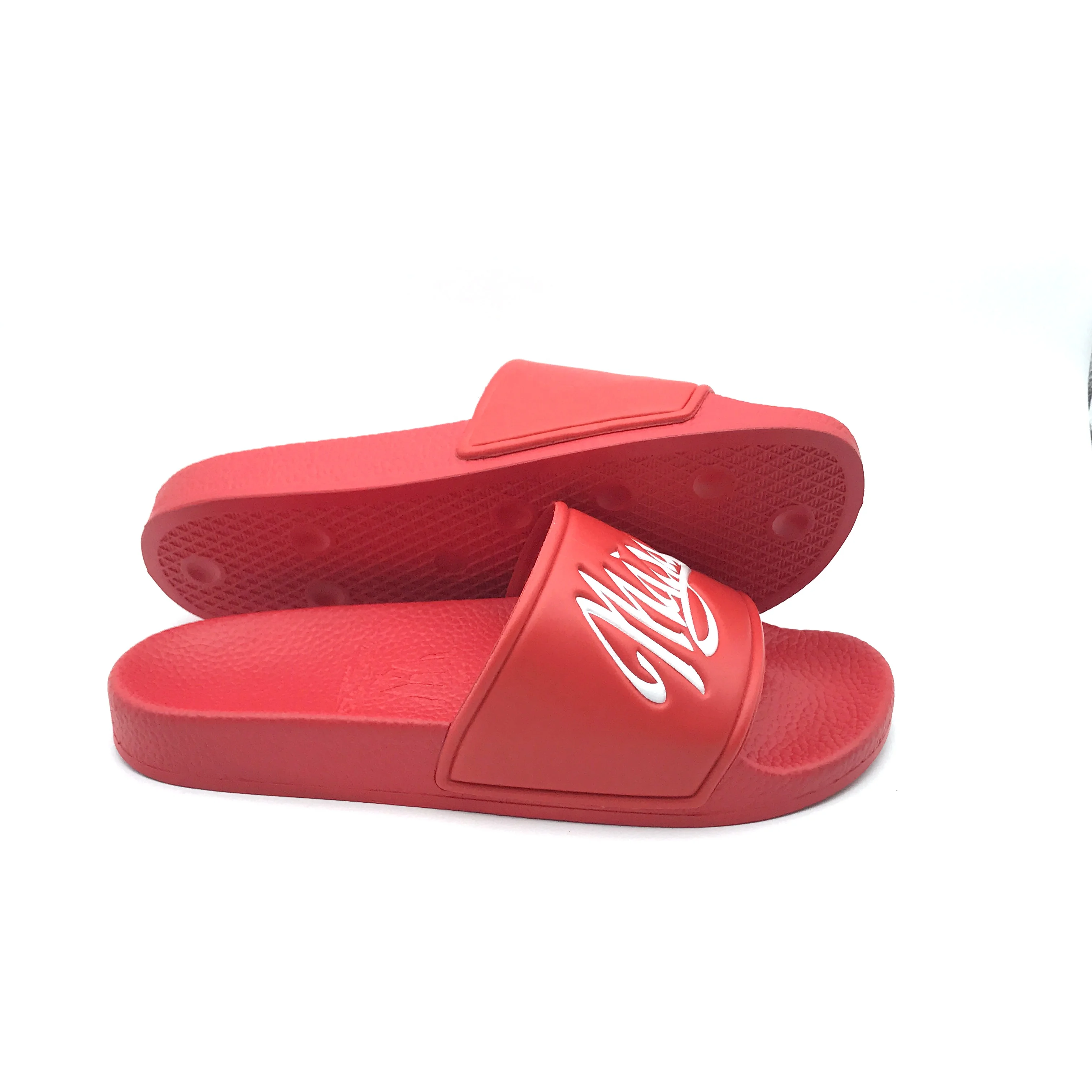 

High Quality Low MOQ Custom Logo PU Slide Sandals Footwear For Men And Women sandalias para hombre emboss print flip flop, Customized