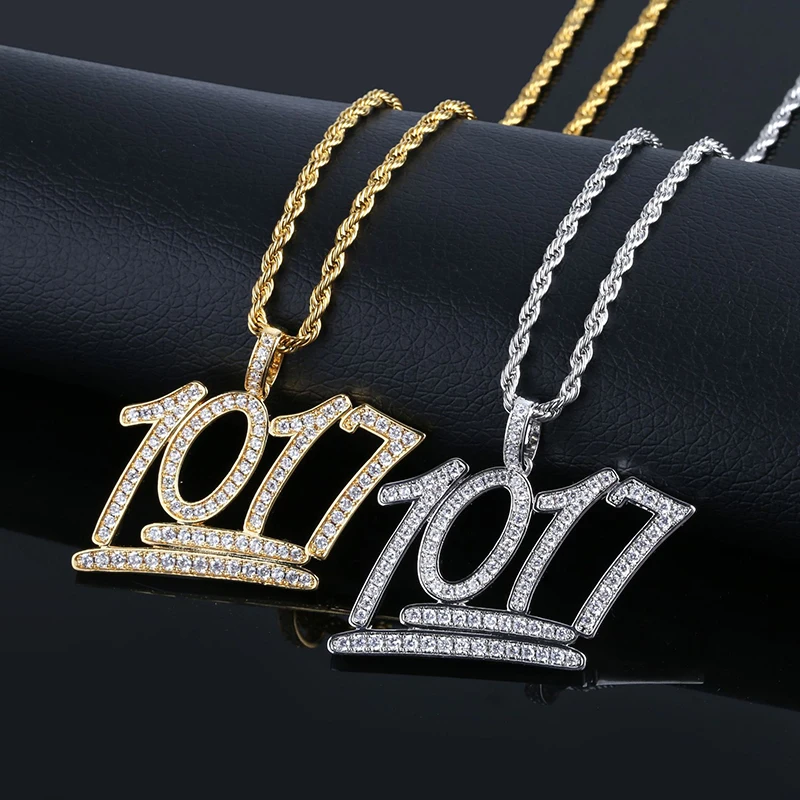 

Rapper Jewelry Hip Hop Bling Ice Out Micro Paved AAA CZ Stone Shiny Zircon Number 1017 Men Pendant Necklaces (KHP068), As picture