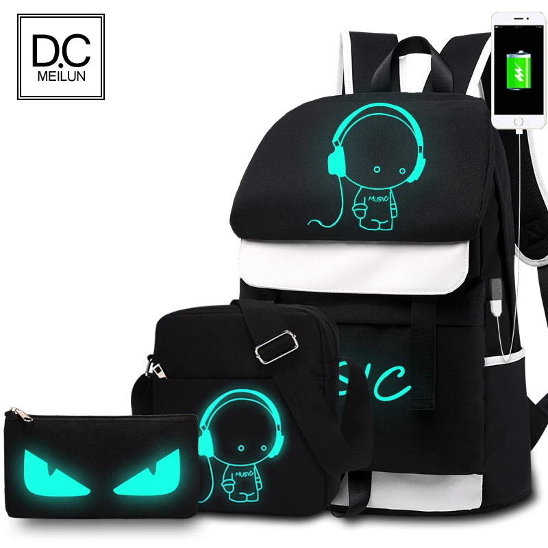 

Trending 2020 Custom Logo Waterproof Kids Bag Set Fashion Luminous School Backpack Bag Three Piece Suit With USB