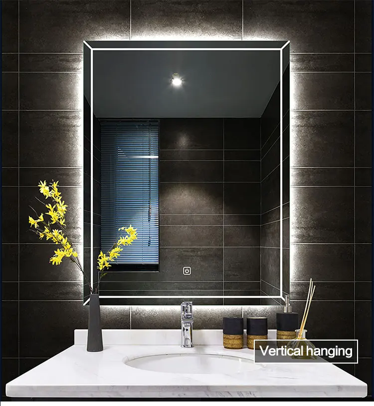 40 Inch 24 Inch Horizontal LED Wall Mounted Lighted Vanity Bathroom Silvered Mirror with Touch Button