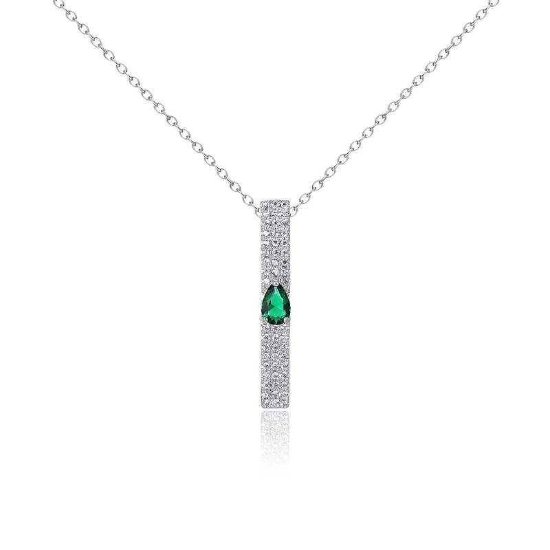 

Simple Crystal Bar Zircon Pendant Necklace For Women, Silver;green