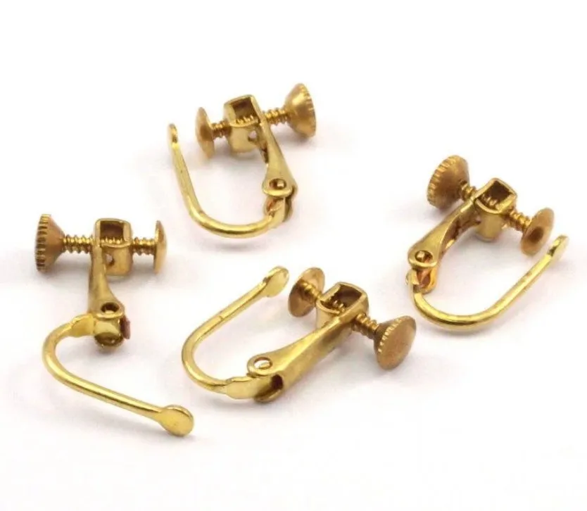 

15x9mm Eco-Life Raw Raw Brass Open Loop Hooks Clip On Screw Back Metal Earrings Hook