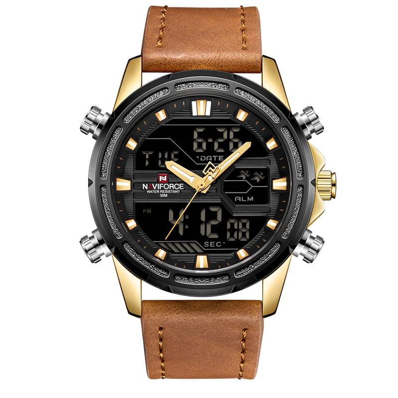 

NAVIFORCE Top Brand Men Military Sport Watches Leather LED Digital Quartz Wrist Watch Waterproof Fashion Clock Relogio Masculino
