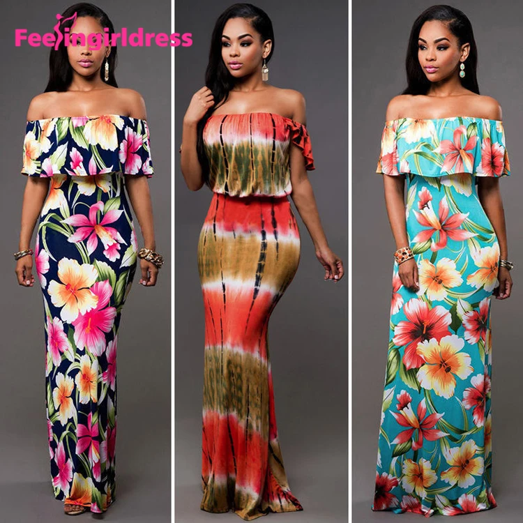 

Wholesale Fat Women Maxi-Length Fashion Print Bandage Off-Shoulder Women Floral Dress, N/a