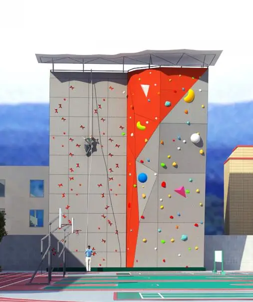 
solid indoor climbing wall with different shapes and sizes of rock climbing holds 