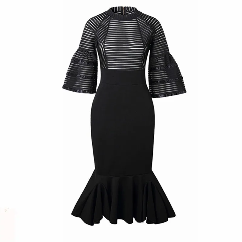 See Through Mesh Fishtail Midi Length Evening Party Mermaid Cocktail ...