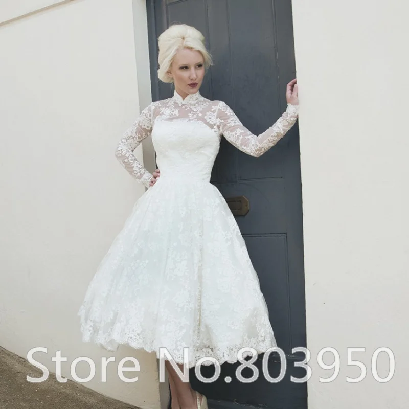 Turmec Short Lace Wedding Dress With Long Sleeve Short Lace Wedding Dress With Long Sleeve