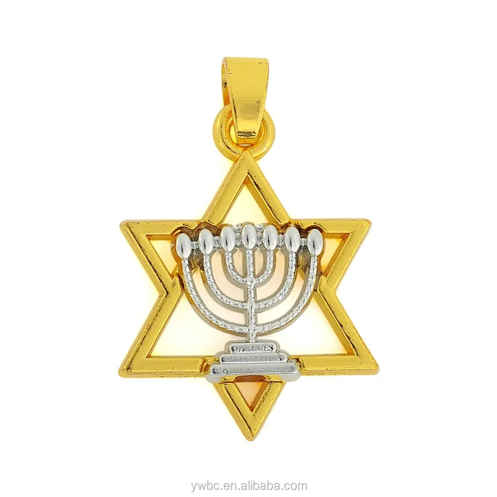 

18k and rhodium two tone jewish menorach in star of david pendant jewelry, Silver