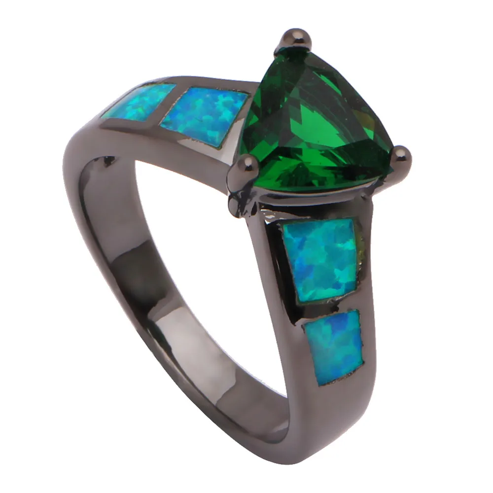 

Hot Sale fashion Unique Design Single women diamonds Black Gold Filled opal rings, Blue;purple;pink;green