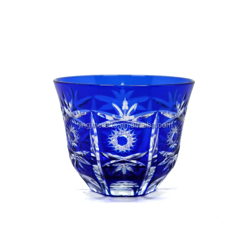

Hand Cut Colored Glasses Shochu Sake Whiskey Glass Cup Blue Handcraft