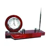 promotional gifts wood type table clock business stand clock custom logo with pen holder and card set