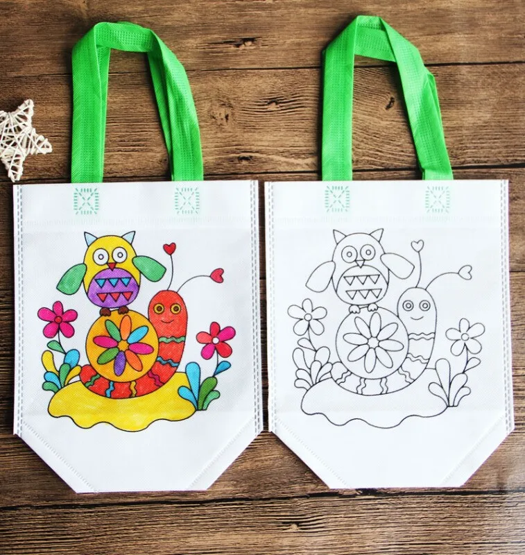 DIY Graffiti Bags Great for Birthday Party Gifts Schools XUNKE DIY Kids Party Bag 10 10pc Non-Woven Bag For Self Paint Nursery and Celebrations Communions