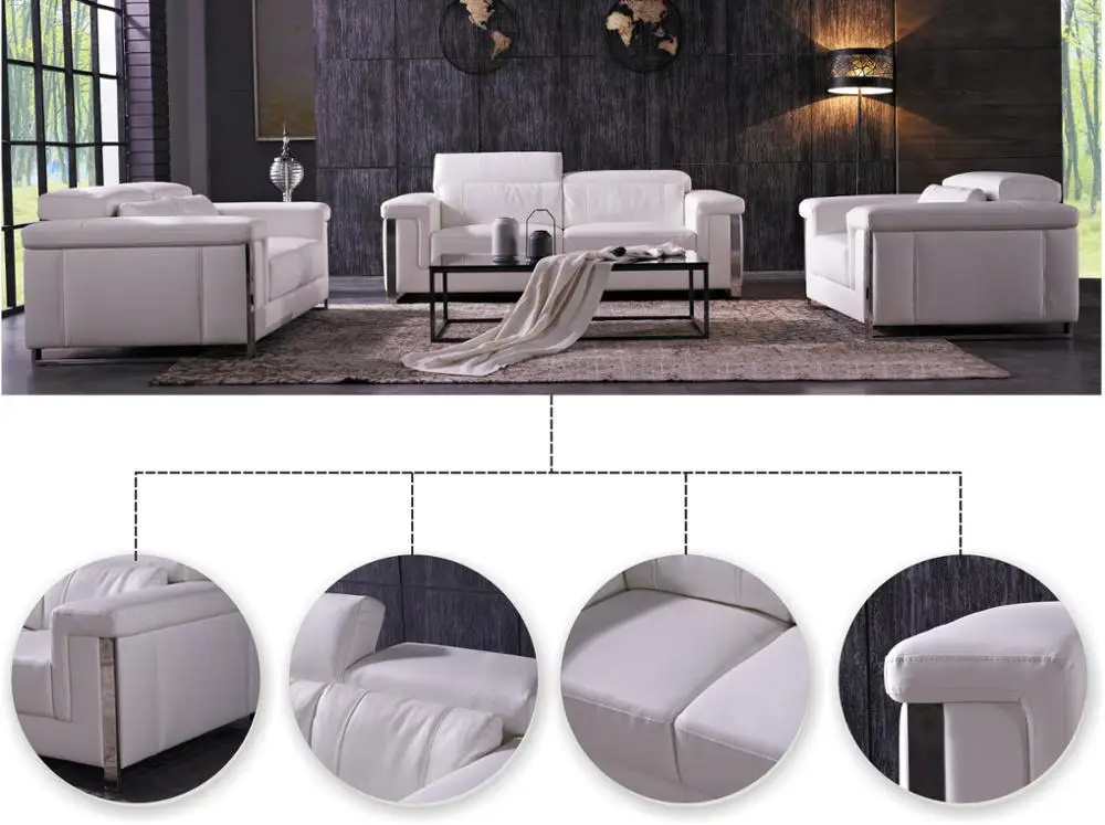 New Model Luxury White Color Leather Stainless Steel Sofa Set For