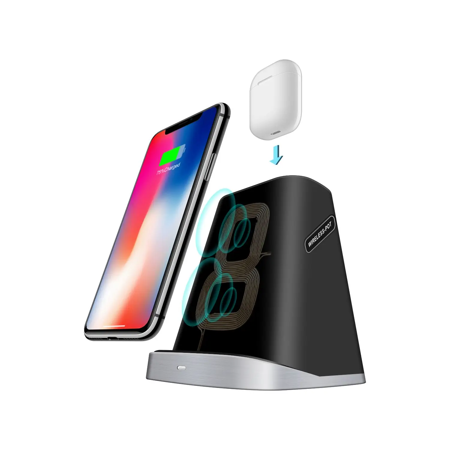 airpods 和智能手机的两合一无线手机充电器支架