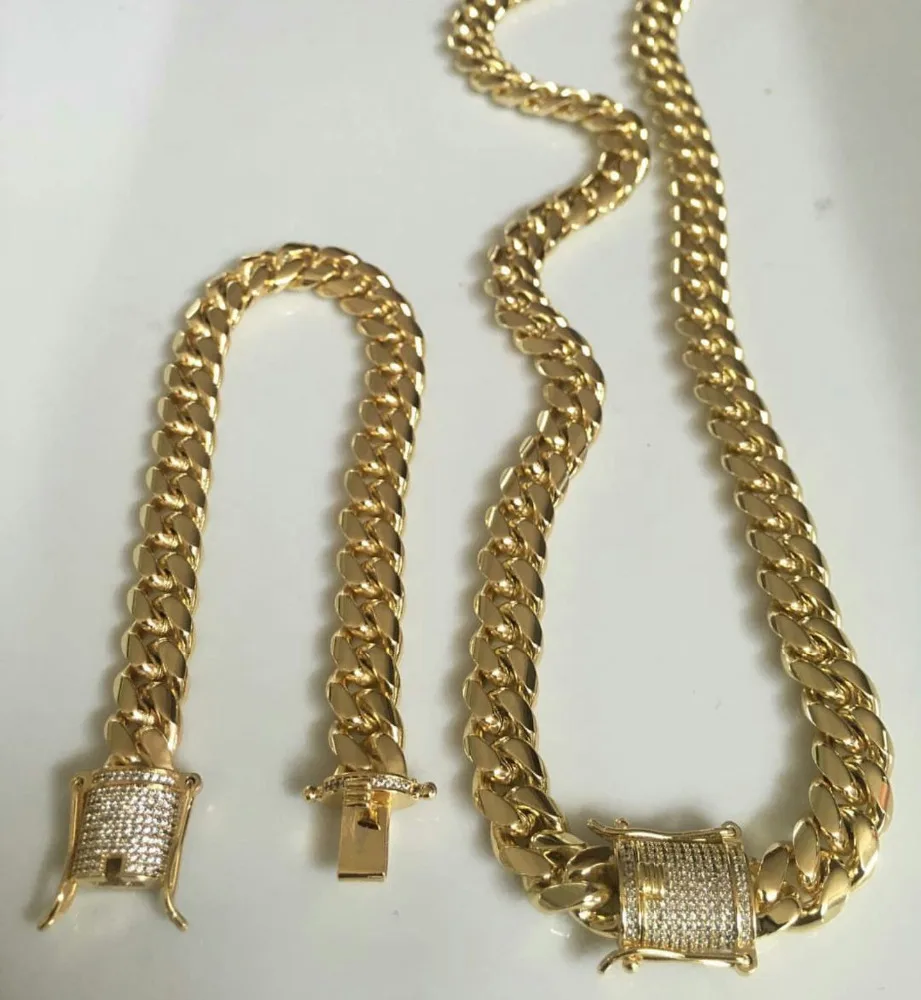 

Miss Jewelry Wholesale 12mm Clasp Hip Hop 18k Gold Cuban Link Chain Necklace Men, 18k gold;rhodium;rose gold or black