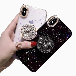 Rhinestone Crystal TPU Phone Case Stand iPhone XR Max