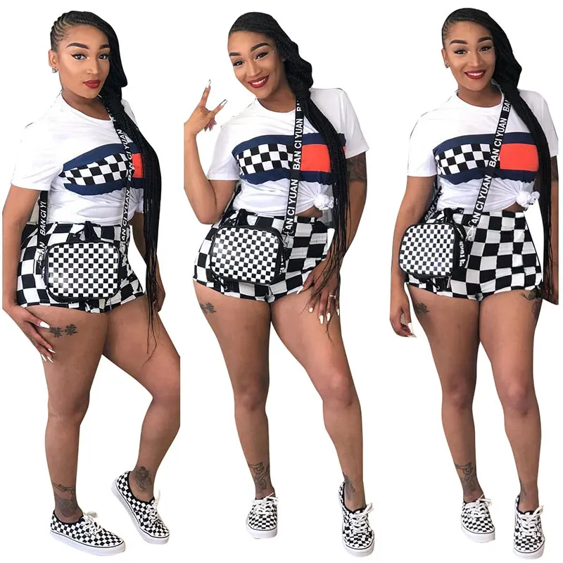 

Wholesales Casual Print Plaid Top T-Shirt And Shorts