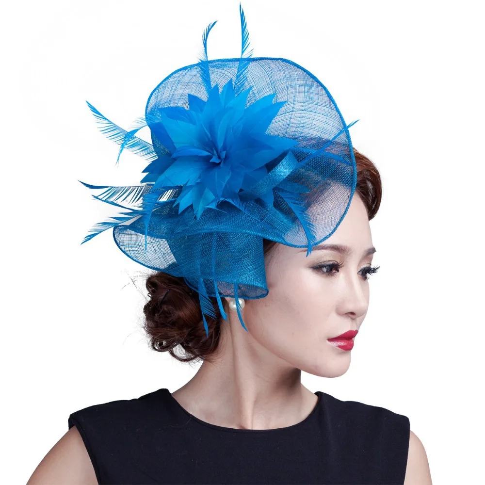 Buy Women Teal Loop Sinamay Hair Fascinators With Feathers Hair