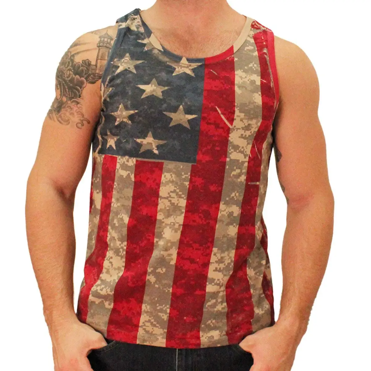 The Flag Shirt Digital Camo American Flag Tank Top (Large). 