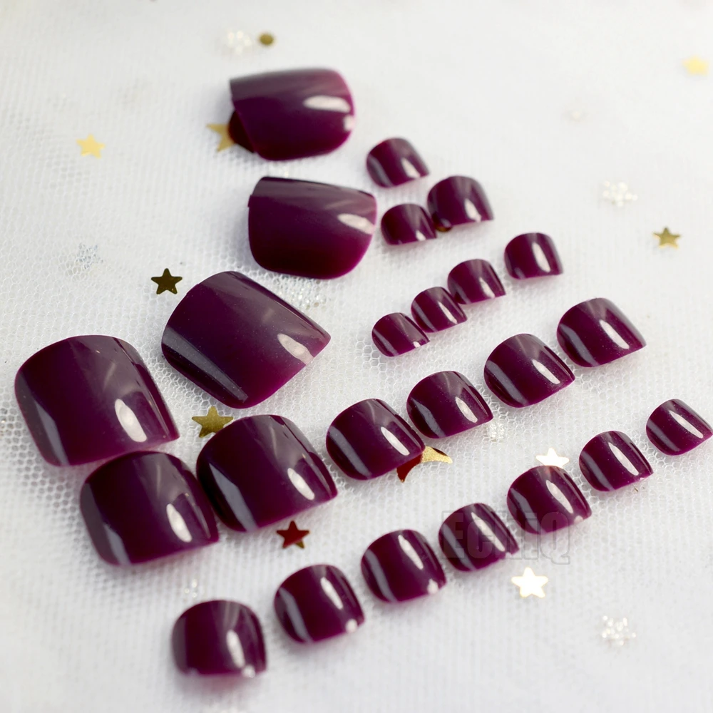 

Must for Lady on Summer Carnival Style Candy Red False Toes Toenails 20 Color Glitter Greyish Purple N0100t, Grape purple