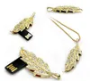 Fashion Jewelry Women Crystal Leaf Modelusb flash drive memory card stick/Chain Necklace 4GB 8GB 16GB 32GB 64GB
