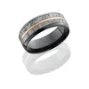 ceramic 8mm Flat Band with Beveled Edges, 5mm Meteorite and 1mm 14K Rose Gold inlays