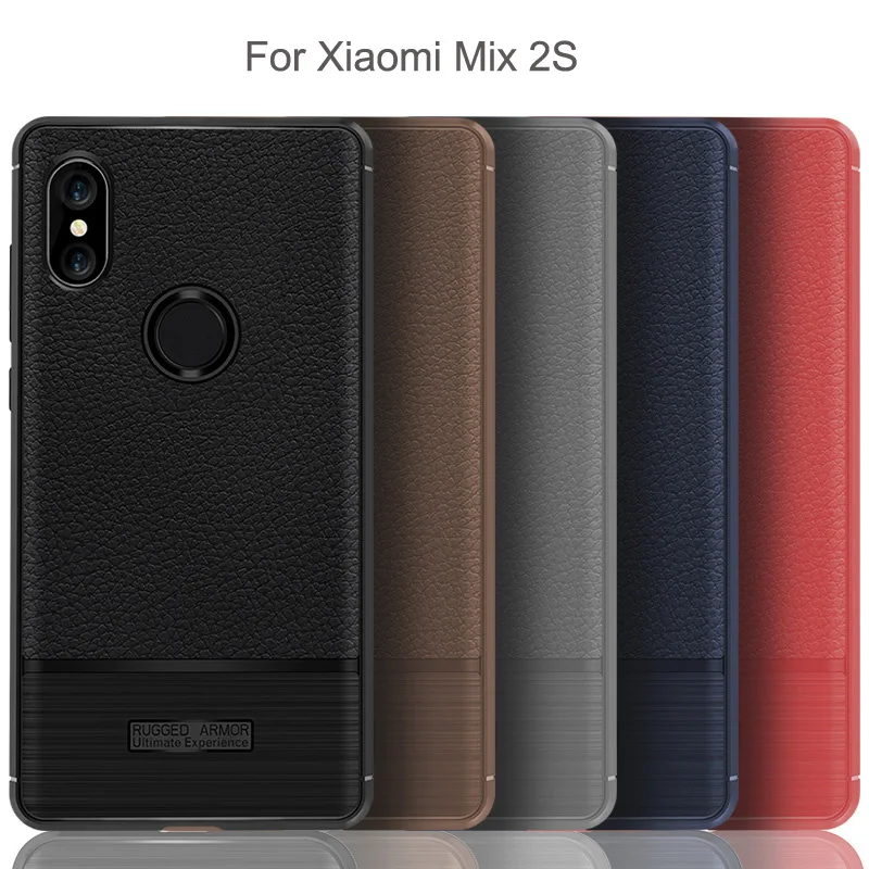 High quality Litchi pattern Soft Tpu case for Xiaomi Mi Mix 2S Cover