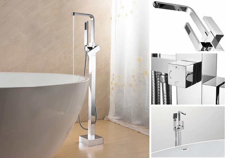 Classic Square Brass Chrome Brushed Black Bath Freestanding Bathtub Faucet and Shower Mixer