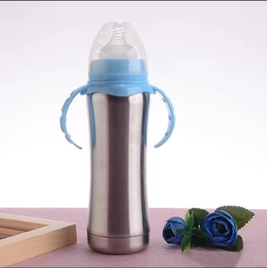 Image of Baby Bottle with Silicon Nipple 240ml Milk Bottle 8oz with Double Handle Stainless Steel with Straw BPA FreeFeeding Bottle