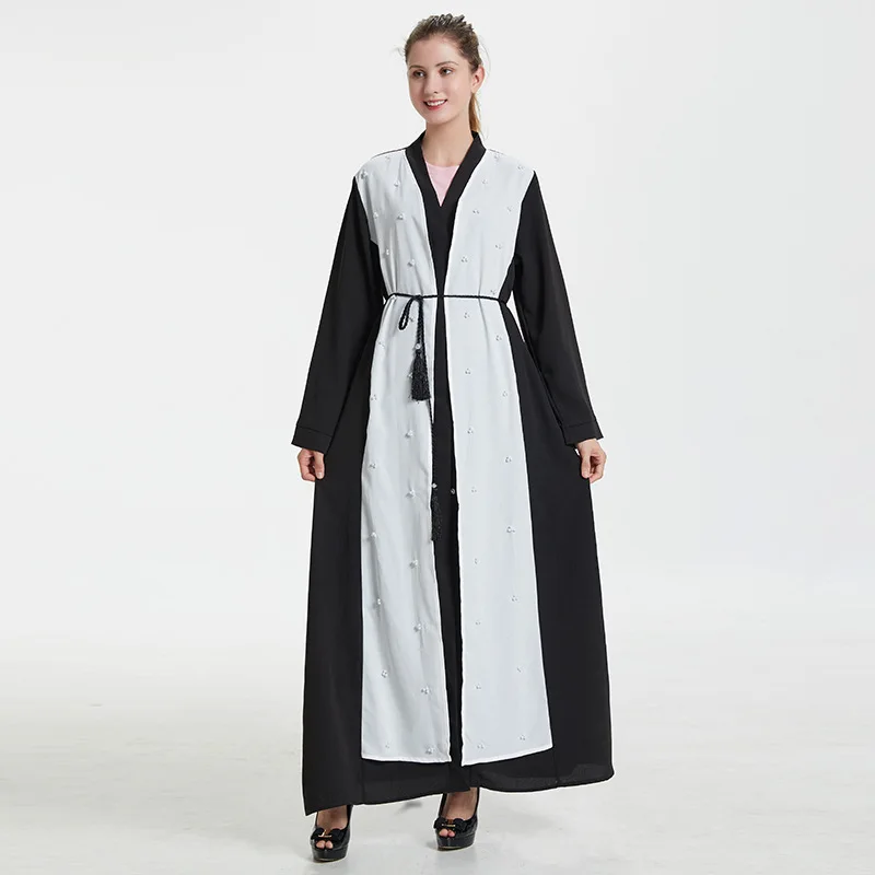
2020 Classic style front open abaya handmade beading saudi arabia long dress moroccan kaftan islam clothes turkey clothing 