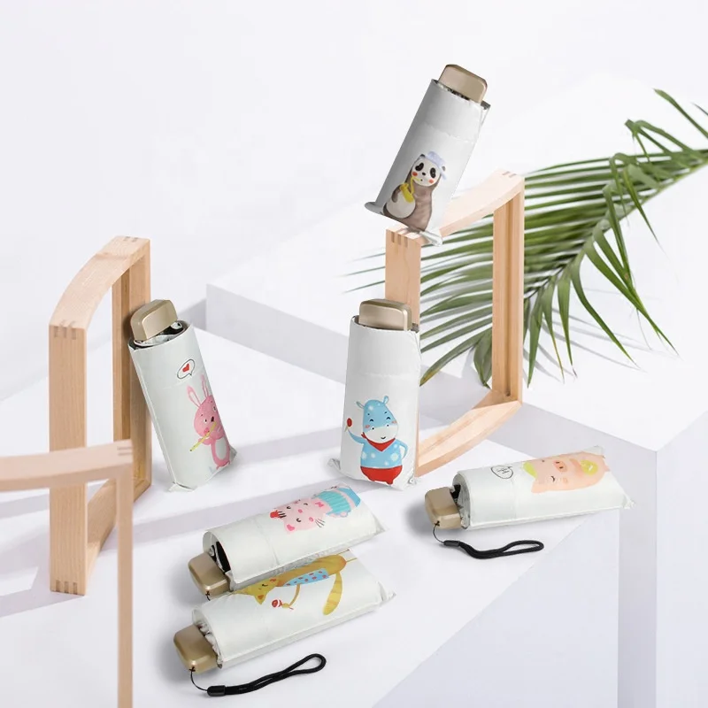 2019 Portable 5-stand Folding Umbrella Compact Sunshade Rain Umbrella  with different animal design