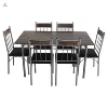 Used home furniture metal frame wooden dining table set with 6 padded chairs
