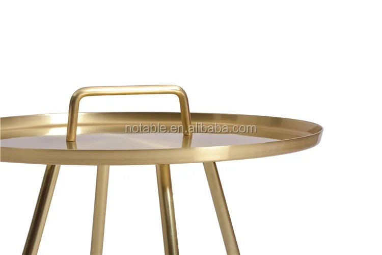 Butler Tray Portable Round Brushed Brass Handle Coffee End Side Table