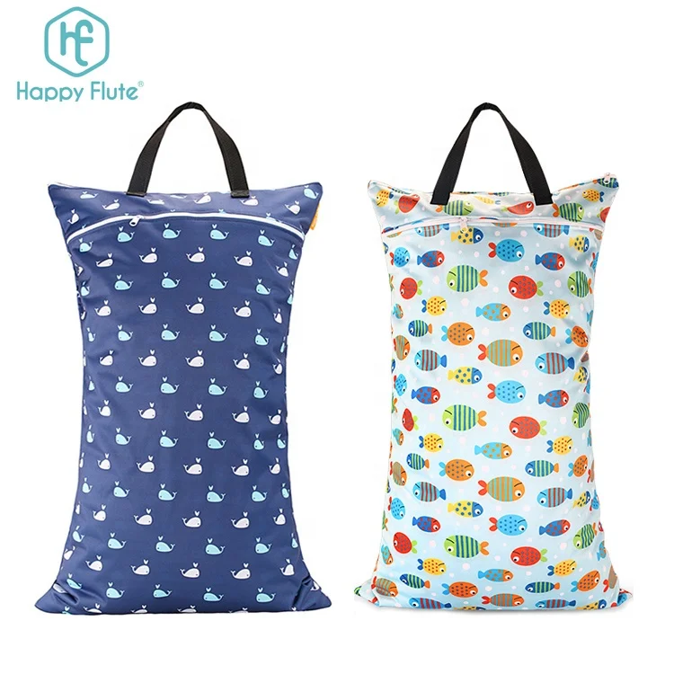 

HappyFlute Reusable Baby Wet Dry two pockets Bag Splice Cloth Diaper Waterproof baby wet diaper bag organizer, Colorful