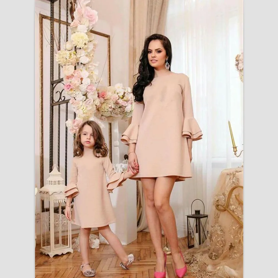

2019 New Summer flare sleeve Mom Girl mother daughter matching dress (this link for girls,1-9years), Flower