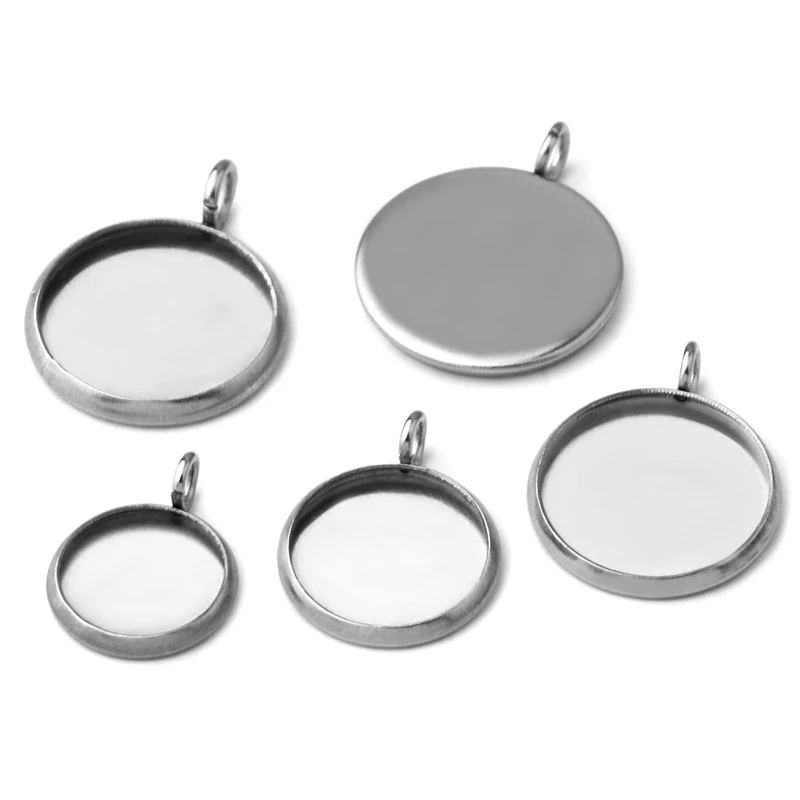 

8-25mm Stainless Steel Single Circle Round Blank Pendant Jewelry with Bezel Setting Tray Cameo Cabochons, N/a