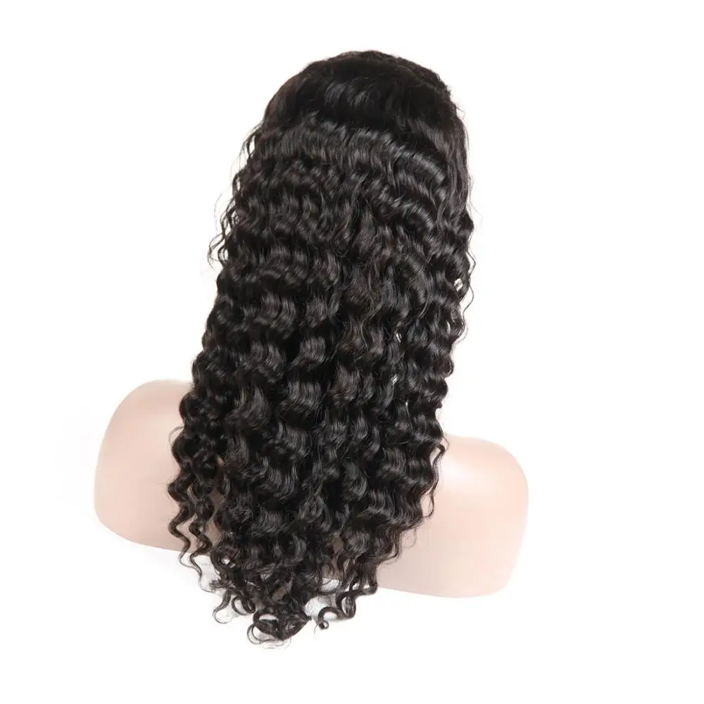 

China Guangzhou Custom Pre Plucked Deep Wave Elastic Band Lace Frontal Ladies Remy Human Hair Wig Naturelle With Baby Hair, Natural color